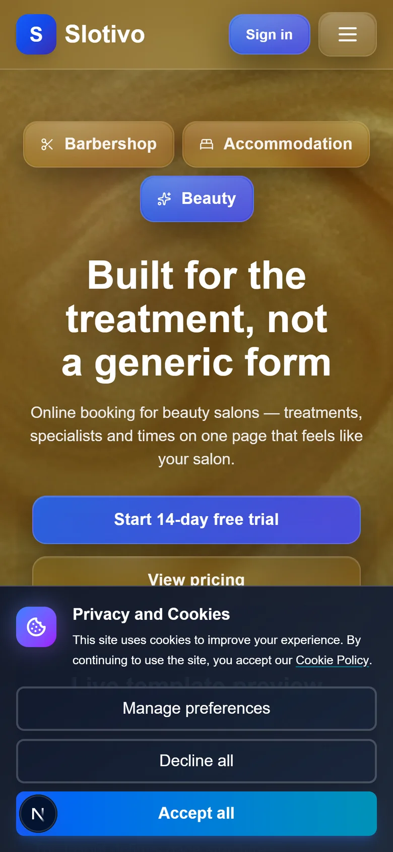 A Slotivo booking page on a phone